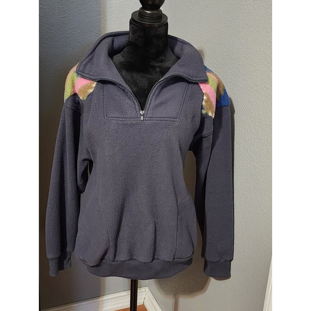 Vintage BI Gear Pullover Fleece‎ Sweater Colorful Geometric Shoulder  Medium